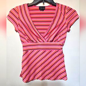 MY MICHELLE Pink Striped V-Neck Top. Size M.